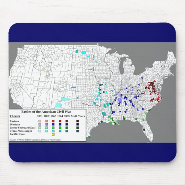 Alfombrilla De Ratón Mapa de batallas americano de la guerra civil (Frente)