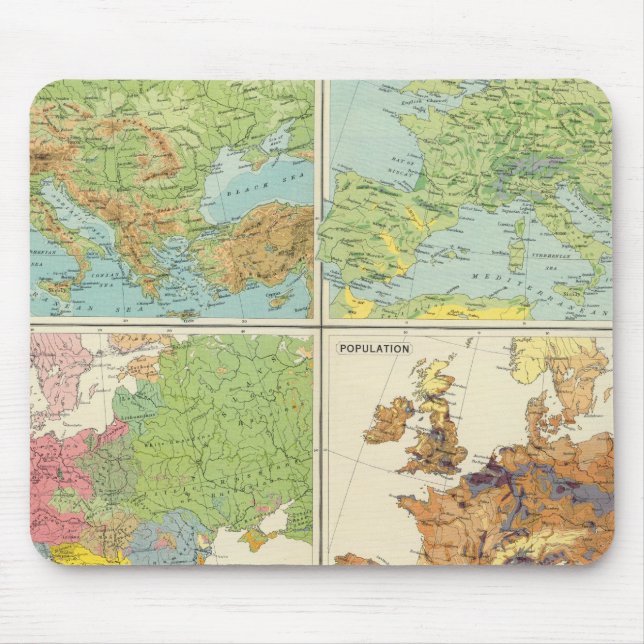 Alfombrilla De Ratón Mapa de características físicas y población de Eur (Frente)