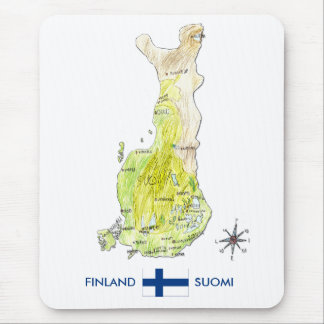 Alfombrilla De Ratón Mapa de color dibujado mano de Finlandia Mousepad