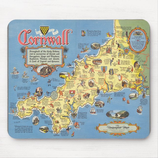 Alfombrilla De Ratón Mapa de Cornwall, Inglaterra (Frente)