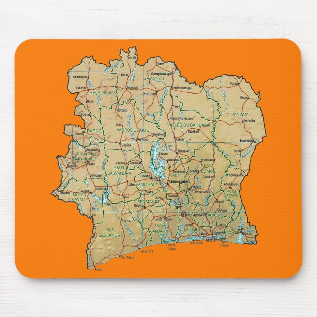Alfombrilla De Ratón Mapa de Costa de Marfil Mousepad (Frente)