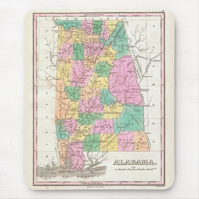 Alfombrilla De Ratón Mapa de época de Alabama (1827) (Frente)