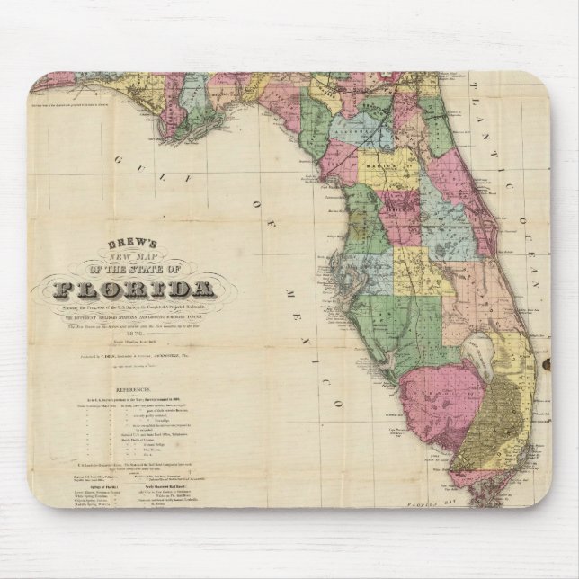 Alfombrilla De Ratón Mapa de época de Florida (1870) (Frente)