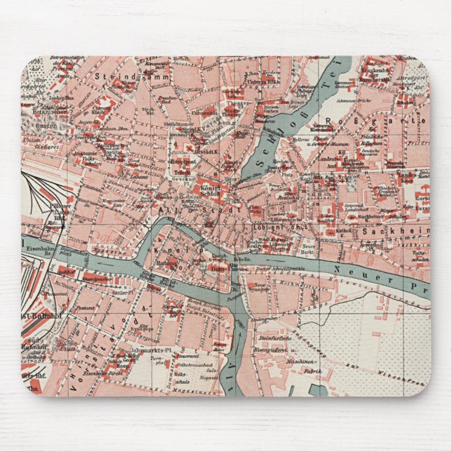 Alfombrilla De Ratón Mapa de época de Königsberg Alemania (1905) (Frente)