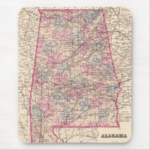 Alfombrilla De Ratón Mapa de época de los condados de Alabama (1876)