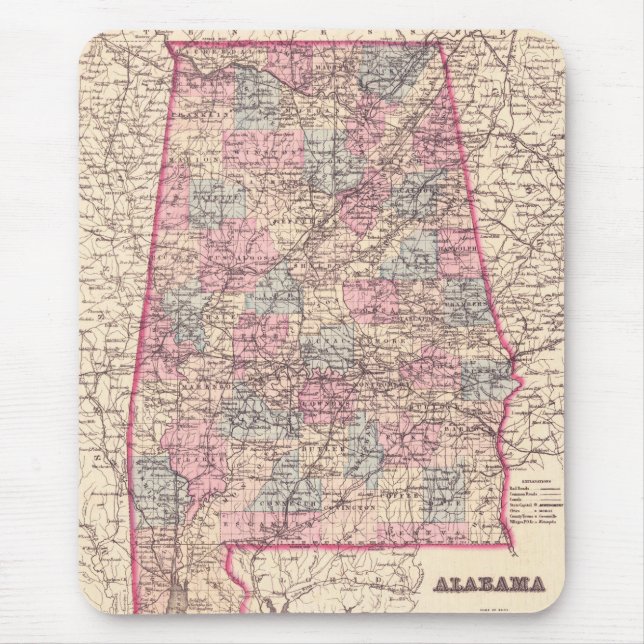 Alfombrilla De Ratón Mapa de época de los condados de Alabama (1876) (Frente)