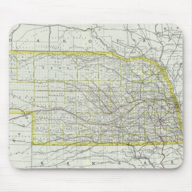 Alfombrilla De Ratón Mapa de época de Nebraska (1889) (Frente)