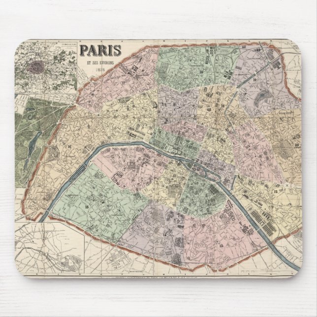 Alfombrilla De Ratón Mapa de época París Francia 1878 (Frente)