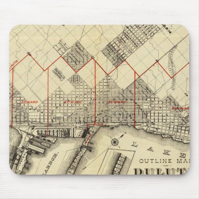 Alfombrilla De Ratón Mapa de esquema de Duluth y los suburbios (Frente)