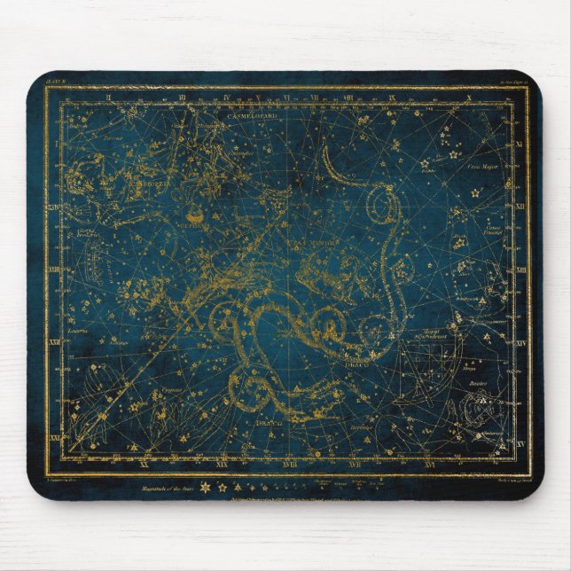 Alfombrilla De Ratón Mapa de estrellas de oro y azul oscuro ilustrado d (Frente)