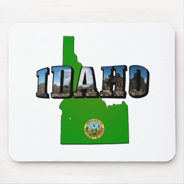Alfombrilla De Ratón Mapa de Idaho, Sello y texto de imagen (Frente)