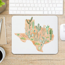 Alfombrilla De Ratón Mapa de Ilustracion de Acuarela Suculento de Texas