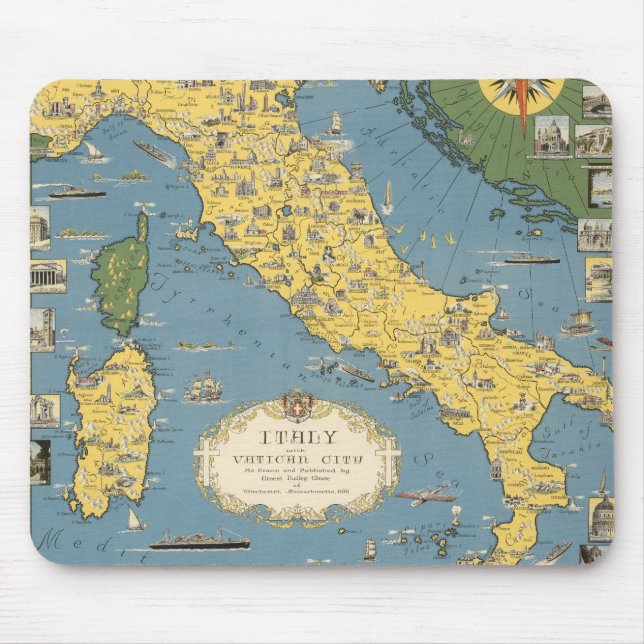 Alfombrilla De Ratón Mapa de Italia con Ciudad del Vaticano (Frente)