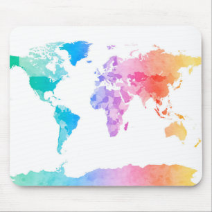 Alfombrilla De Ratón Mapa de la acuarela del mapa del mundo