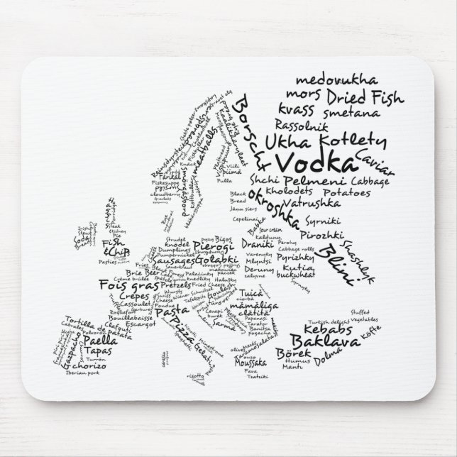 Alfombrilla De Ratón Mapa de la comida de Europa (Frente)