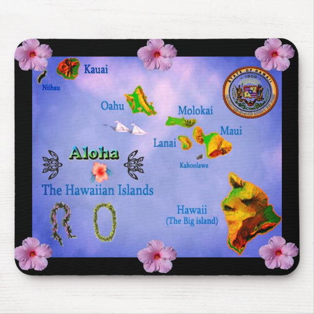 Alfombrilla De Ratón Mapa de la isla azul de Hawái (Frente)