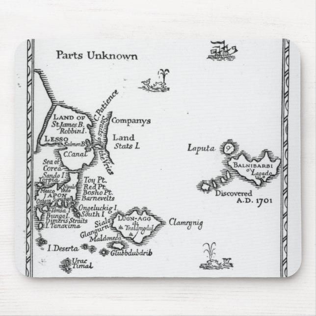 Alfombrilla De Ratón Mapa de Laputa, Balnibari, Luggnagg (Frente)