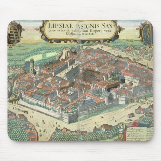 Alfombrilla De Ratón Mapa de Leipzig, de "Civitates Orbis Terrarum" (Frente)