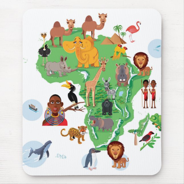 Alfombrilla De Ratón Mapa de los animales de África (Frente)