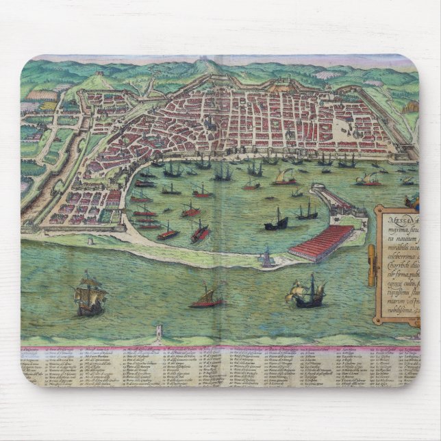 Alfombrilla De Ratón Mapa de Messina, de "Civitates Orbis Terrarum" (Frente)