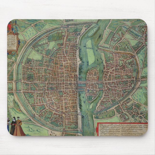 Alfombrilla De Ratón Mapa de París, de "Civitates Orbis Terrarum" por G (Frente)