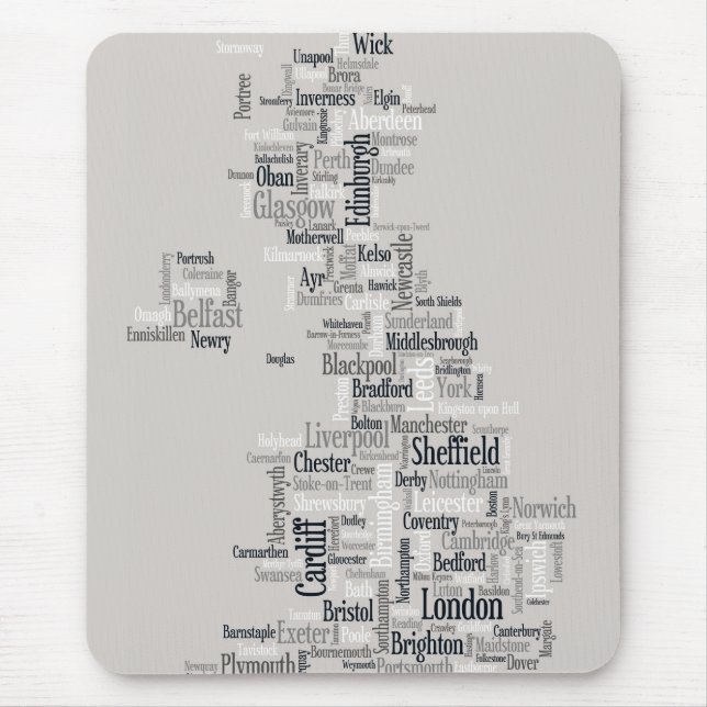 Alfombrilla De Ratón Mapa de texto de Gran Bretaña (Frente)