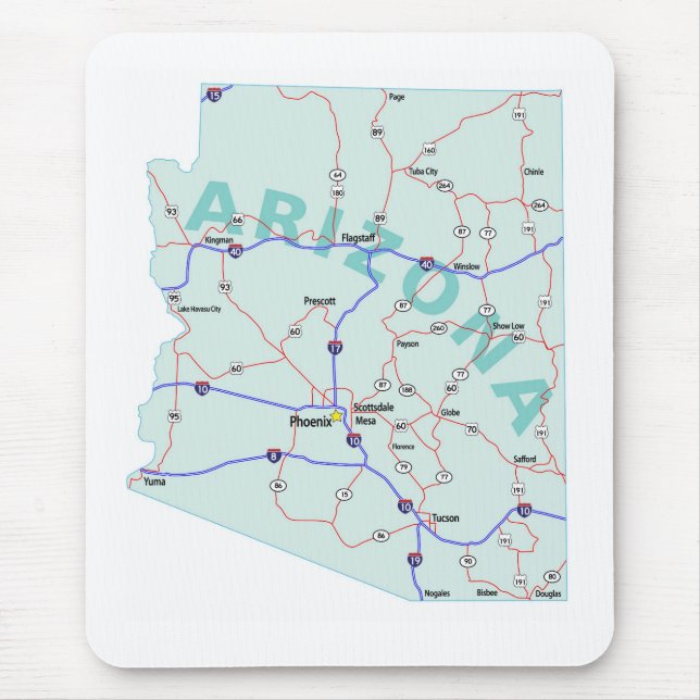 Alfombrilla De Ratón Mapa de un estado a otro Mousepad de Arizona (Frente)