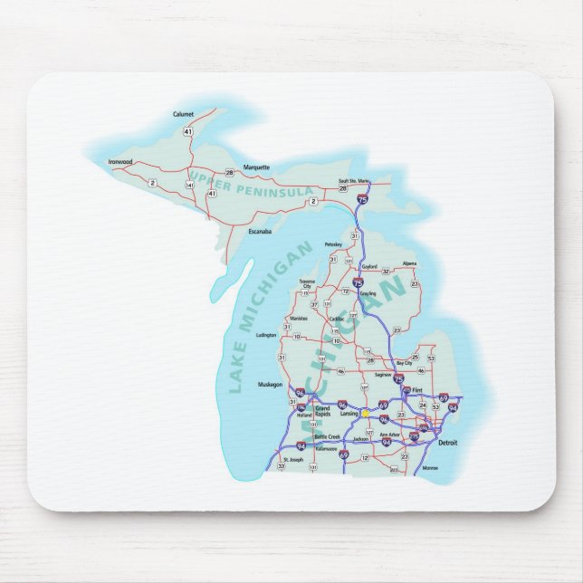Alfombrilla De Ratón Mapa de un estado a otro Mousepad de Michigan (Frente)
