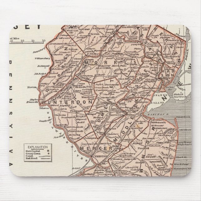 Alfombrilla De Ratón Mapa del Atlas de Nueva Jersey (Frente)