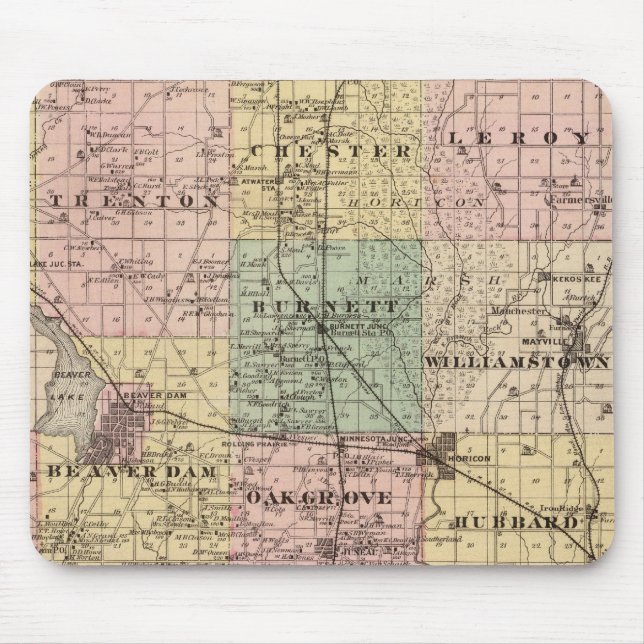 Alfombrilla De Ratón Mapa del condado de Dodge, estado de Wisconsin (Frente)