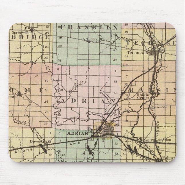 Alfombrilla De Ratón Mapa del condado de Lenawee, Michigan (Frente)