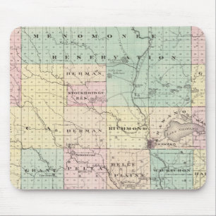 Alfombrilla De Ratón Mapa del condado de Shawano, estado de Wisconsin
