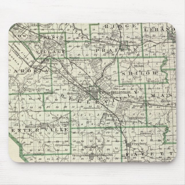 Alfombrilla De Ratón Mapa del condado de St Clair, Líbano y Carlyle (Frente)