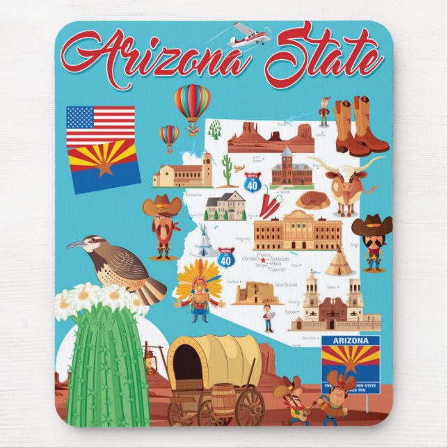 Alfombrilla De Ratón Mapa del dibujo animado de Arizona (Frente)
