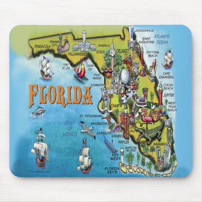 Alfombrilla De Ratón Mapa del dibujo animado de la Florida (Frente)
