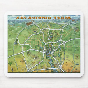 Alfombrilla De Ratón Mapa del dibujo animado de San Antonio Tejas