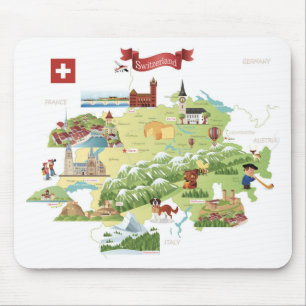 Alfombrilla De Ratón Mapa del dibujo animado de Suiza