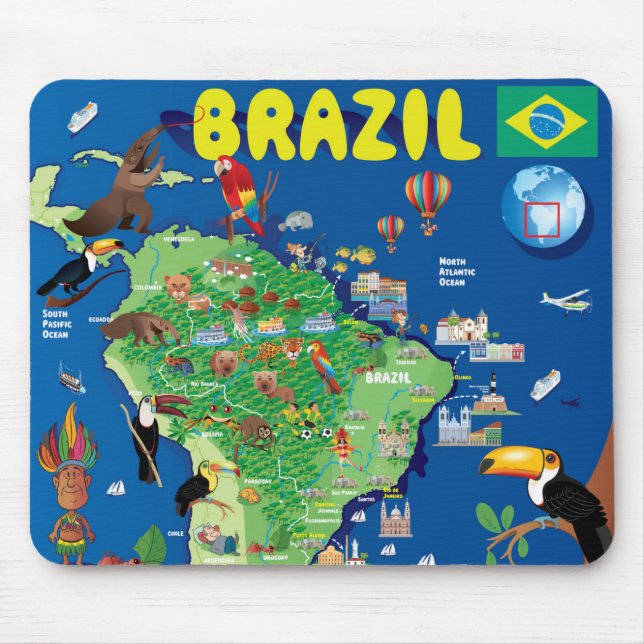 Alfombrilla De Ratón Mapa del dibujo animado del Brasil (Frente)