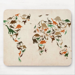 Alfombrilla De Ratón Mapa del dinosaurio del mapa del mundo
