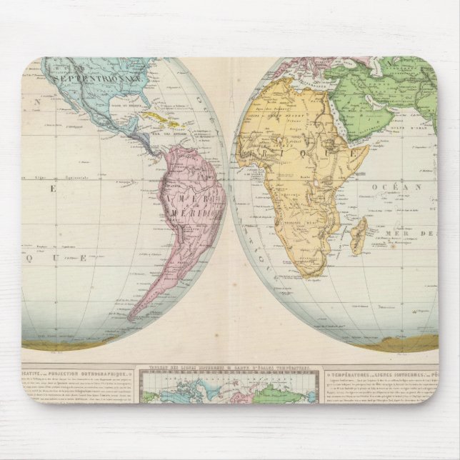 Alfombrilla De Ratón Mapa del doble hemisferio del clima (Frente)