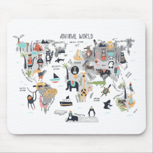 Alfombrilla De Ratón Mapa del mundo animal