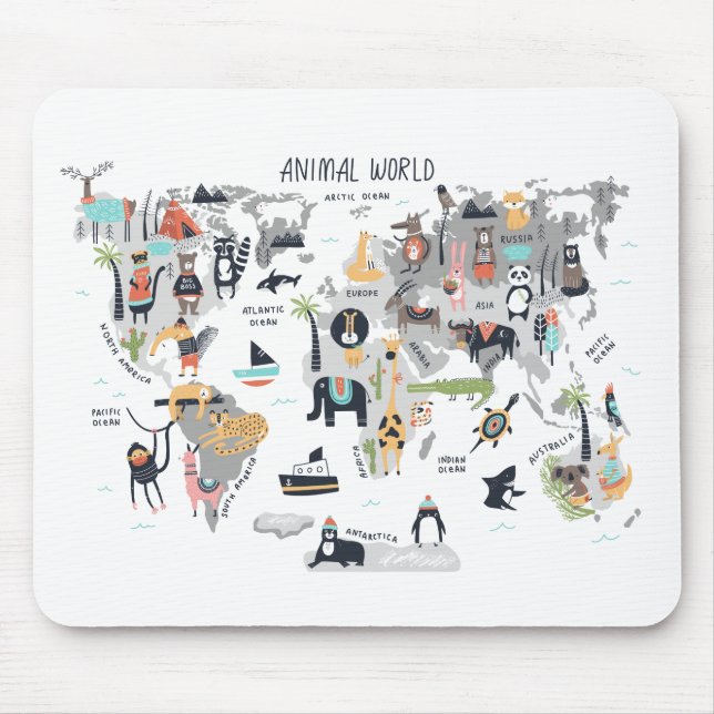 Alfombrilla De Ratón Mapa del mundo animal (Frente)