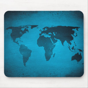 Alfombrilla De Ratón Mapa del mundo azul vintage