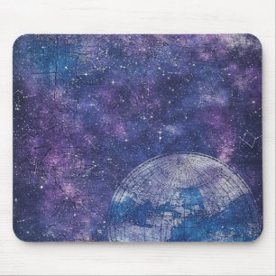 Alfombrilla De Ratón Mapa del mundo de la carta de estrellas púrpura an