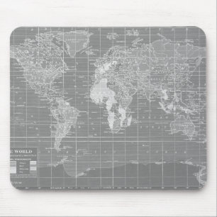 Alfombrilla De Ratón Mapa del mundo gris minimalista del vintage