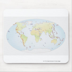 Alfombrilla De Ratón Mapa del mundo que muestra sitios de la actividad