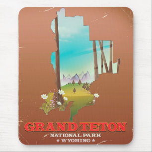 Alfombrilla De Ratón Mapa del Parque Nacional Grand Teton Wyoming