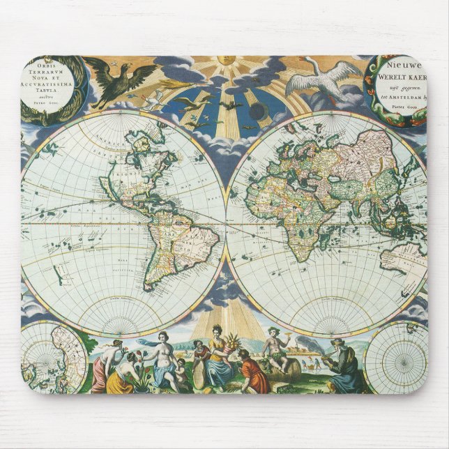Alfombrilla De Ratón Mapa del viejo mundo antiguo de época, 1666, por P (Frente)