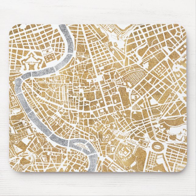 Alfombrilla De Ratón Mapa dorado de la ciudad de Roma (Frente)