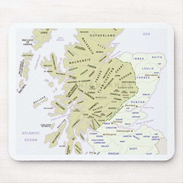 Alfombrilla De Ratón Mapa escocés del clan de Escocia (Frente)
